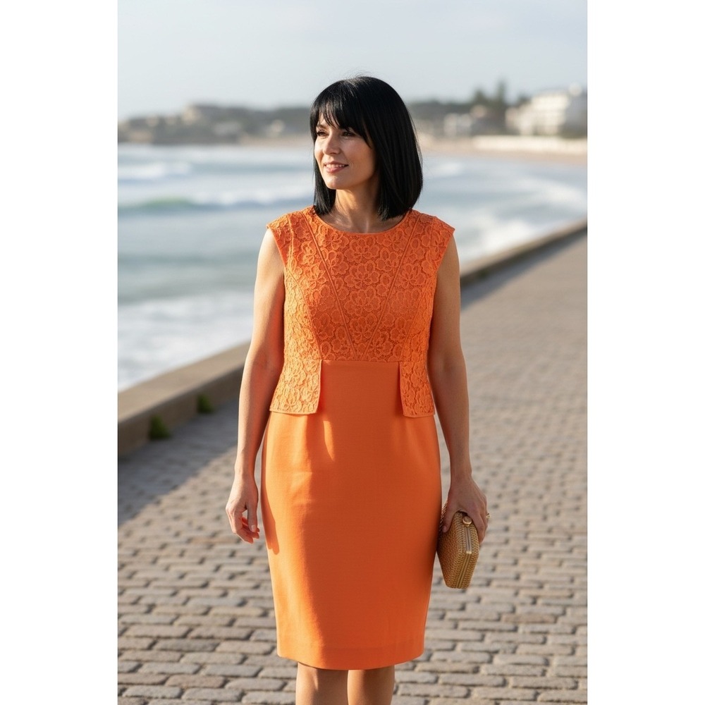 Antonio Melani Orange Lace Peplum Dress Wedding Guest Chic Sheath NWT 14